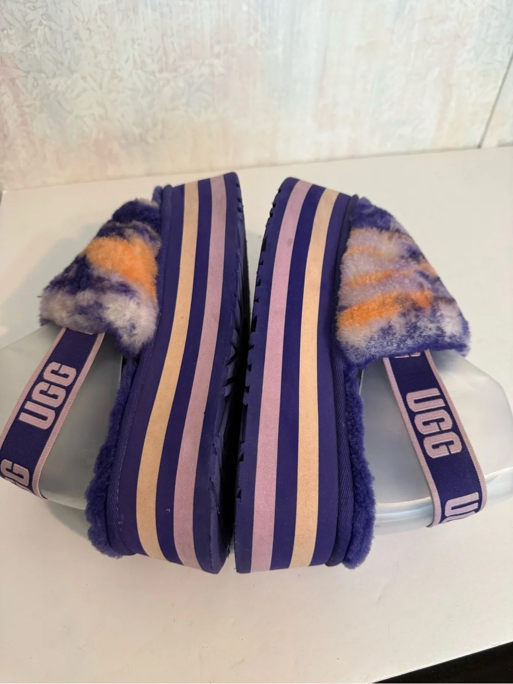 UGG Women's Platform Disco Marble Shearling Slide Sandal Violet Night, Comfy 7